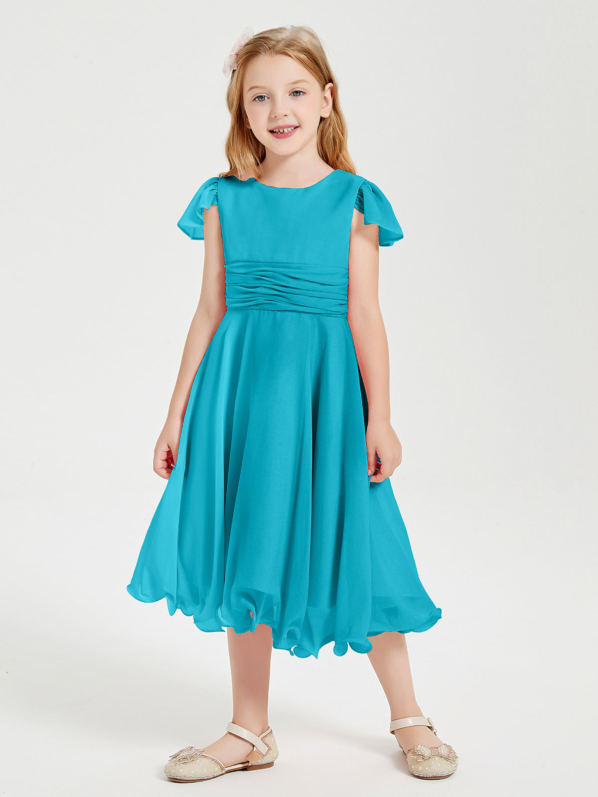 Chiffon Tea Length Junior Bridesmaid Dresses Jade
